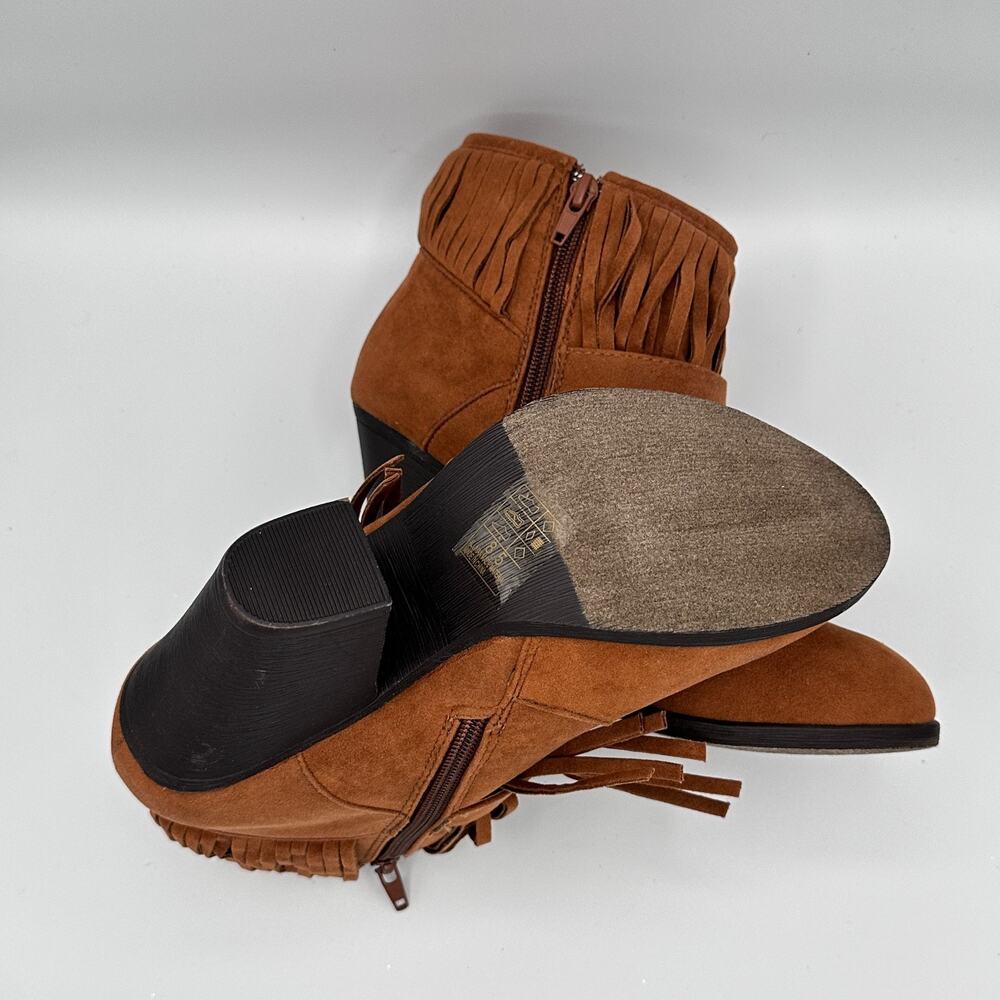 A.X.N.Y. American Exchange Brown Suede Fringe Ankle Boots - Picture 2 of 11